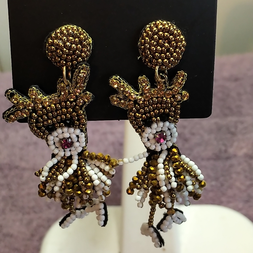 🆕BEADED REINDEER STATEMENT EARRINGS - RUDOLPH
